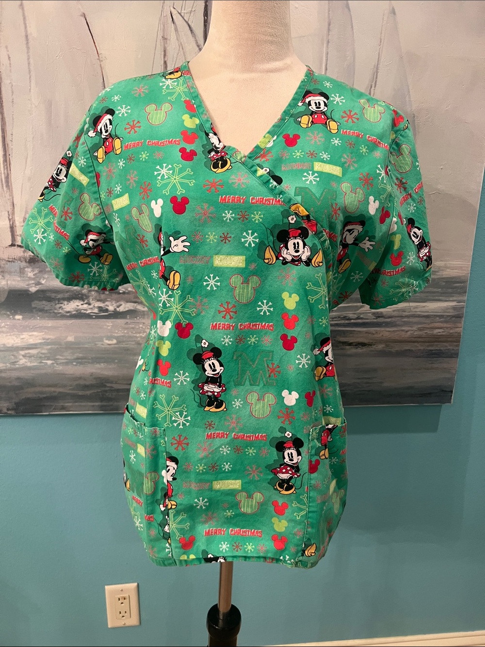 Disney’s Mickey Mouse Christmas Scrub Top, Medium